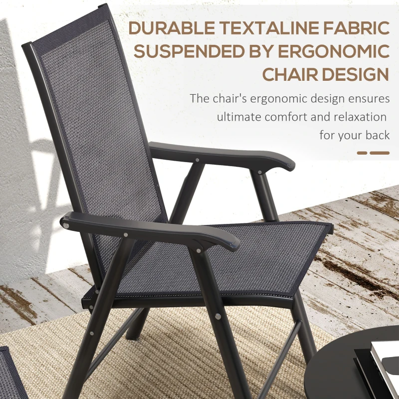 Outsunny 4-Piece Folding Chair Set for Relaxing on Patio Balcony Garden, Comfortable Outdoor Furniture with Armrests, Dark Grey