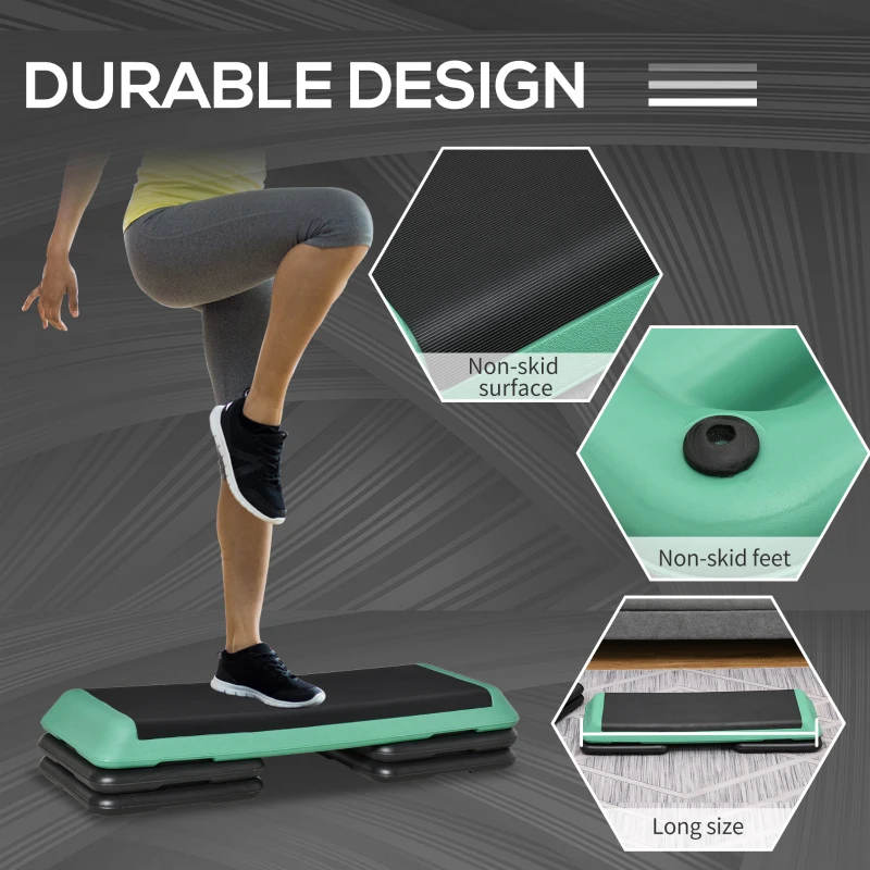 Soozier 43" Adjustable Aerobic Platform Stepper 3 Level with Risers 4” 6” 8” Cardio Fitness Trainer Workout Step Home Gym Exercise, Black Green