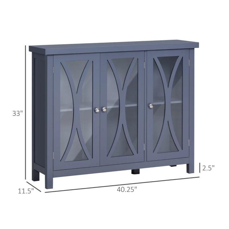 HOMCOM Sideboard, Buffet Cabinet with 3 Tempered Glass Doors, Arc Pattern and Adjustable Storage Shelf, Credenza, Gray