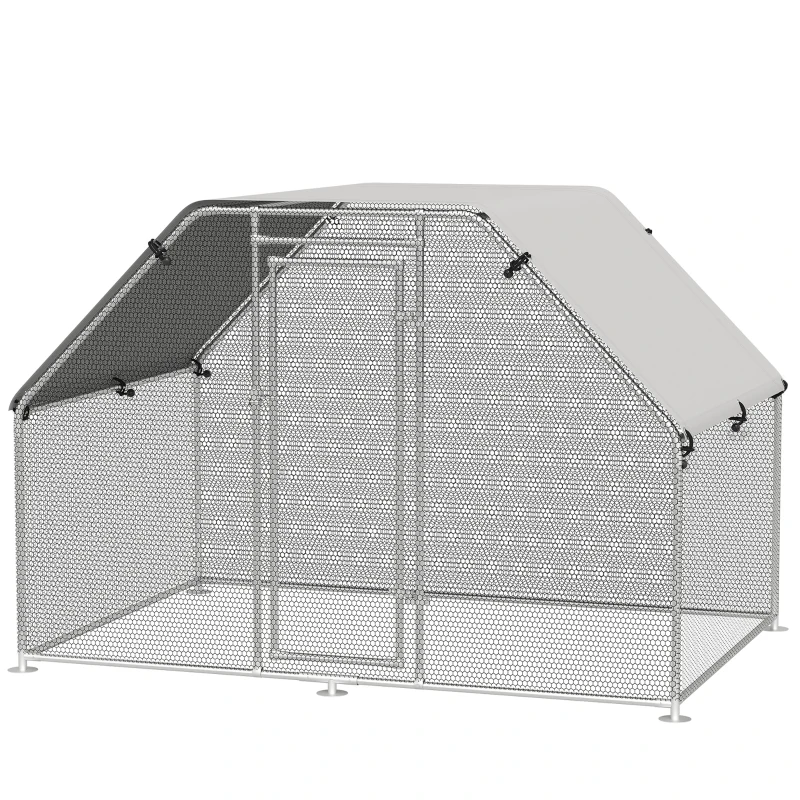 PawHut 9.2' x 6.3' Metal Chicken Coop, Galvanized Walk-in Hen House, Poultry Cage Outdoor Backyard with Waterproof UV-Protection Cover for Rabbits, Ducks