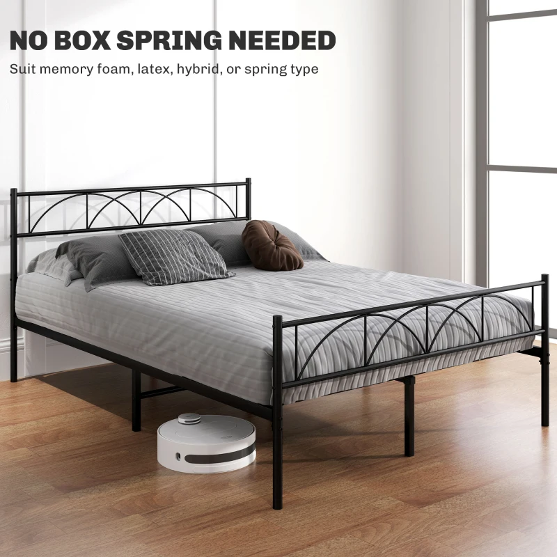 HOMCOM Metal Full Platform Bed Frame with Headboard, Steel Slat Support, Underbed Storage, No Box Spring Needed, Easy Assembly