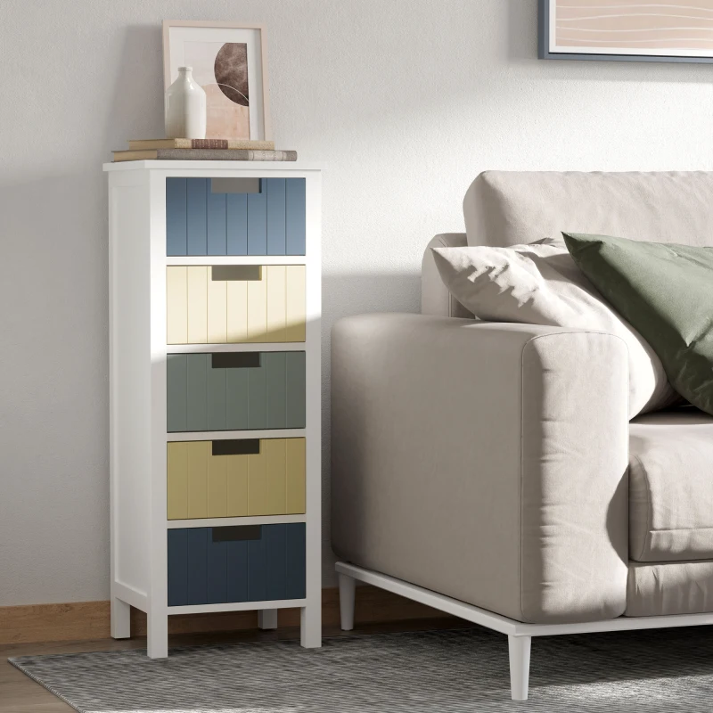 HOMCOM 5-Drawer Dresser, Chest of Drawers, Tower Storage Cabinet for Living Room, Bathroom, Entryway