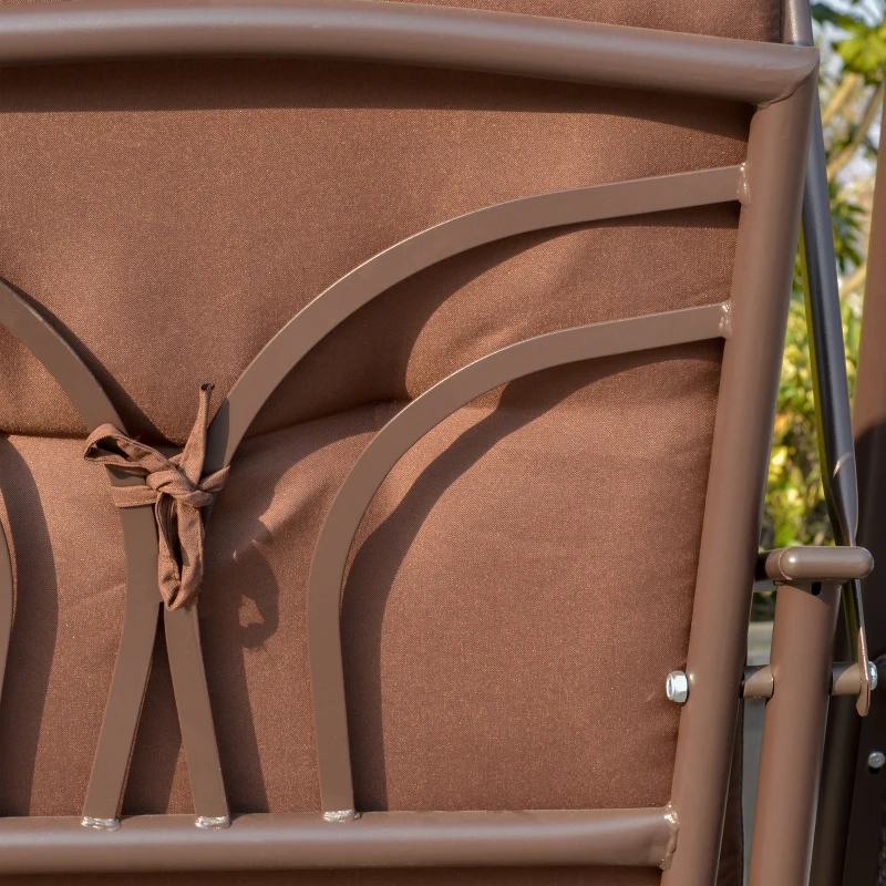 Outsunny 2-Person Patio Swing Outdoor Swing Chair Canopy Swing with Adjustable Shade, Soft Cushions, Throw Pillow and Tray for Garden, Poolside, Backyard, Brown