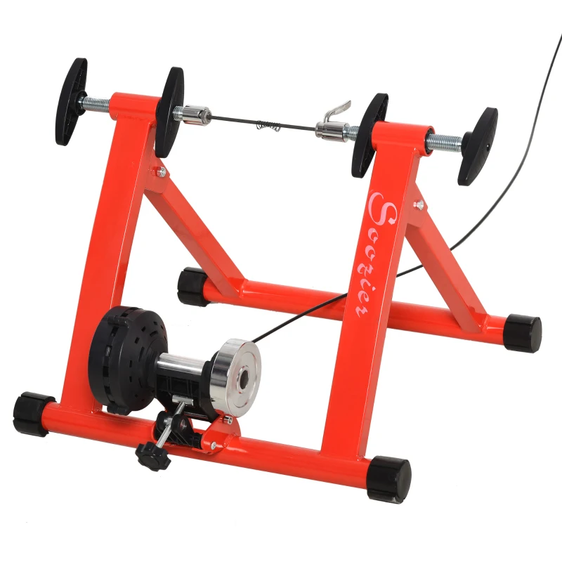 Soozier Bike Trainer Magnetic Bicycle Stand Indoor Exerciser w/ Quick Release Skewer, 5 Levels Resistance, Red
