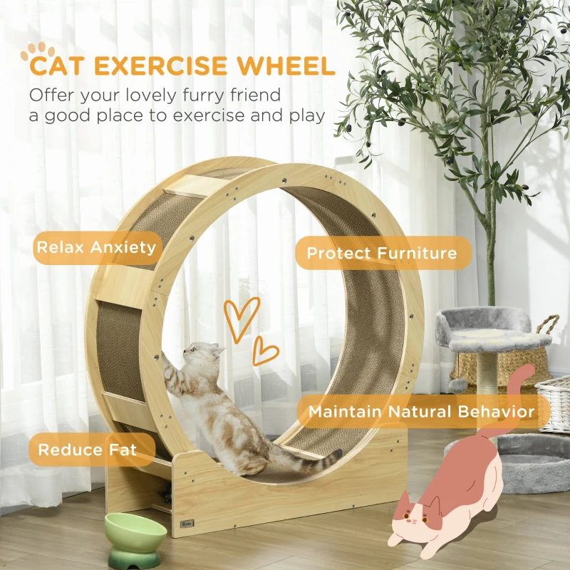 PawHut 36" Cat Wheel for Indoor Cats with Brake for Health and Fitness, Oak