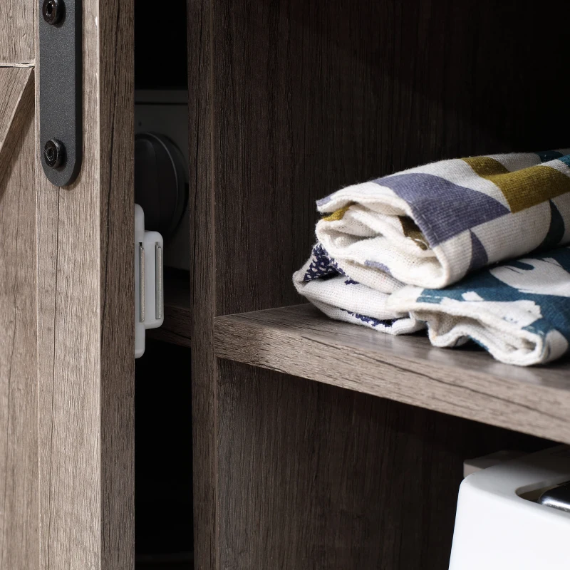 HOMCOM Sideboard Buffet Cabinet, Coffee Bar Cabinet with Sliding Barn Door and Adjustable Shelf for Kitchen, Living Room, Gray