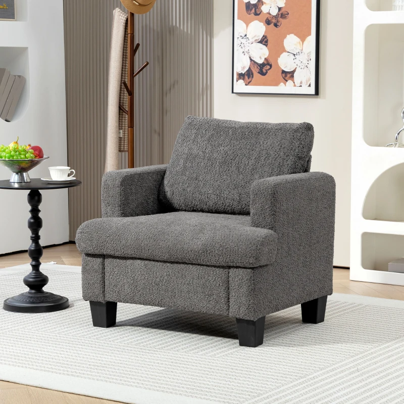 HOMCOM Modern Armchair, Upholstered Chenille Accent Chair with Wood Frame and Back Pillow for Living Room, Dark Grey