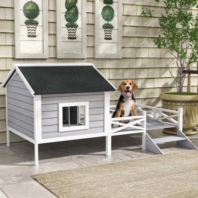 PawHut Small/Medium Dog House with Porch, Gray