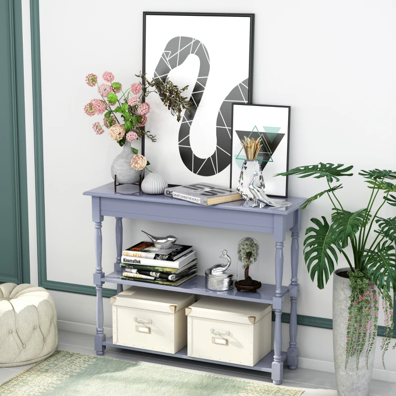 HOMCOM Console Table Modern Sofa Table with 2 Tier Shelves for Living Room, Entryway, Bedroom, Grey