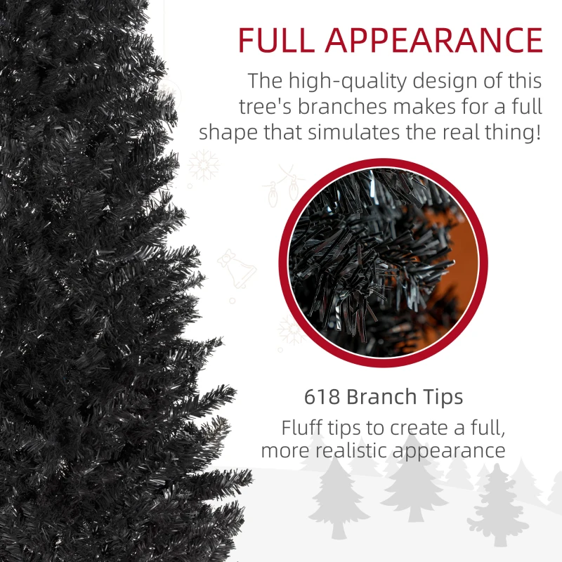 HOMCOM 6FT Pencil Christmas Tree, Artificial Christmas Tree with Automatic Open for Home Party, Black