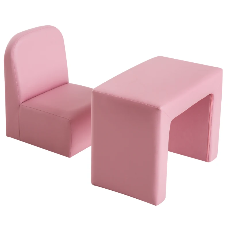 Qaba 2-in-1 Convertible Table and Chair Set for Boys Girls for Boys Girls, Pink