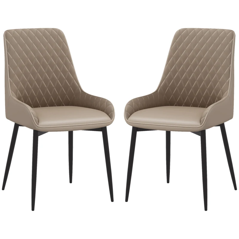 HOMCOM Upholstered Kitchen Chairs, Modern Dining Chairs Set of 2 with Diamond Tufting and Steel Legs for Dining Room, Khaki