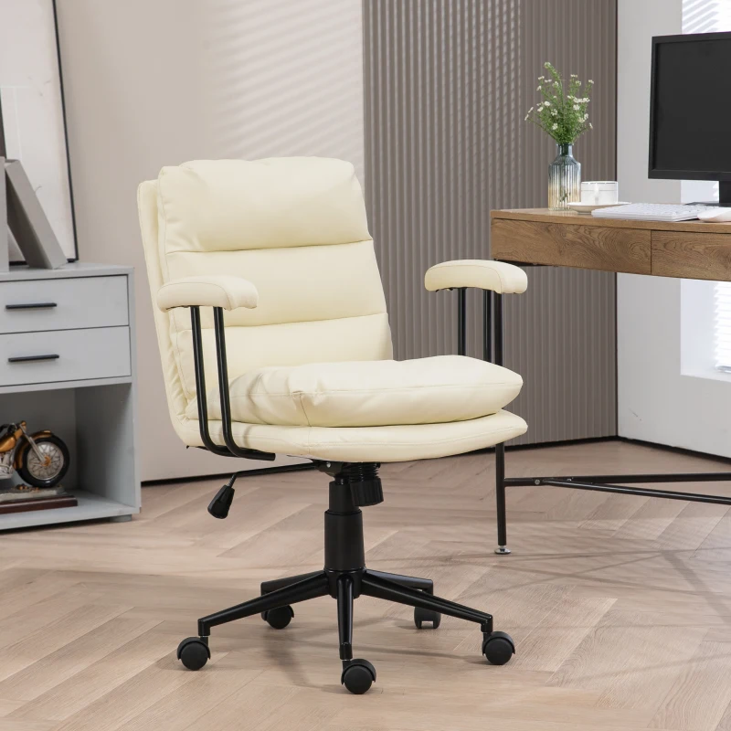 HOMCOM Home Office Chair, PU Leather Computer Desk Chair, Swivel Task Chair with Adjustable Height, Beige