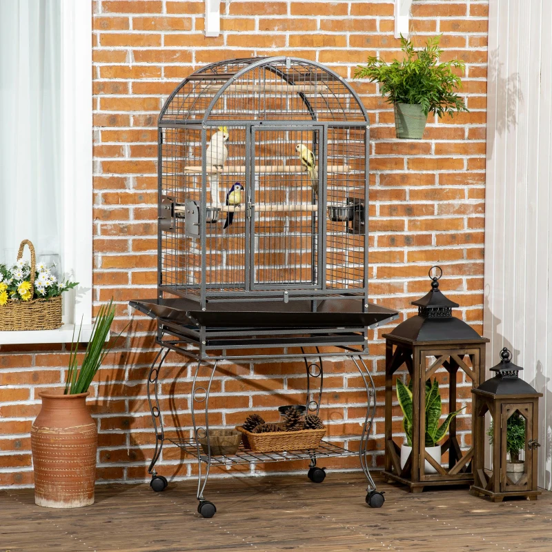 PawHut 66" Bird Cage Parrot Cage for Conures, Cockatiels, Parrotlet with Play Top, Rolling Stand, Pull Out Tray, Storage Shelf