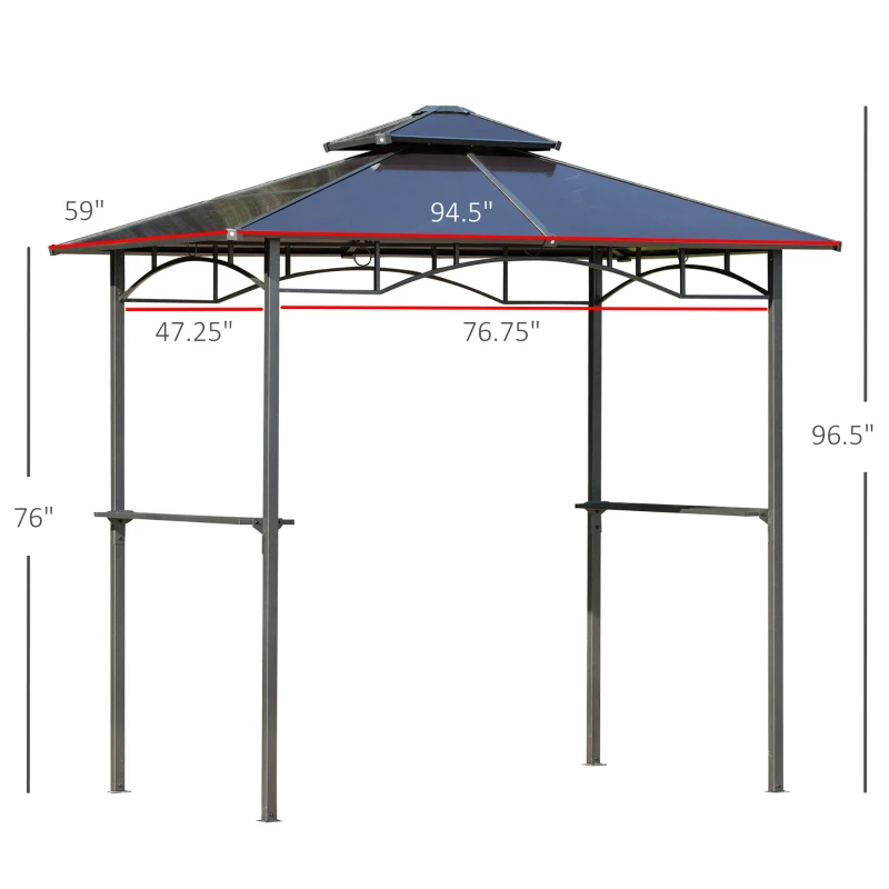 Outsunny 8' x 5' Barbecue Grill Gazebo Tent, Outdoor BBQ Canopy with Side Shelves, and Double Layer PC Roof, Brown