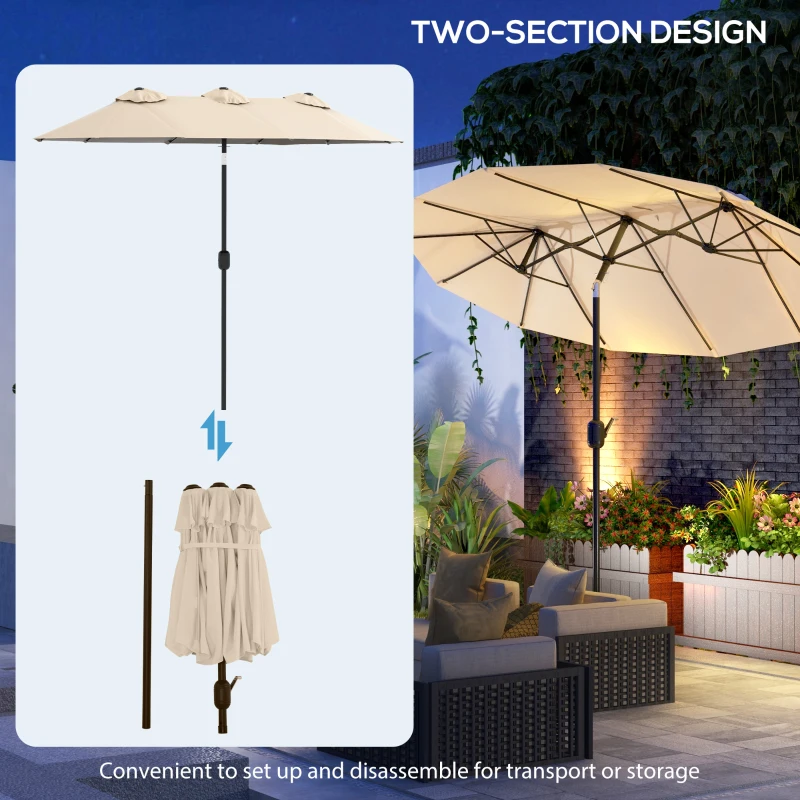 Outsunny Double Sided Patio Umbrella, 9.5' Large Outdoor Market Umbrella with Push Button Tilt and Crank, 3 Air Vents and 12 Ribs, for Garden, Deck, Pool, Brown(m-8)