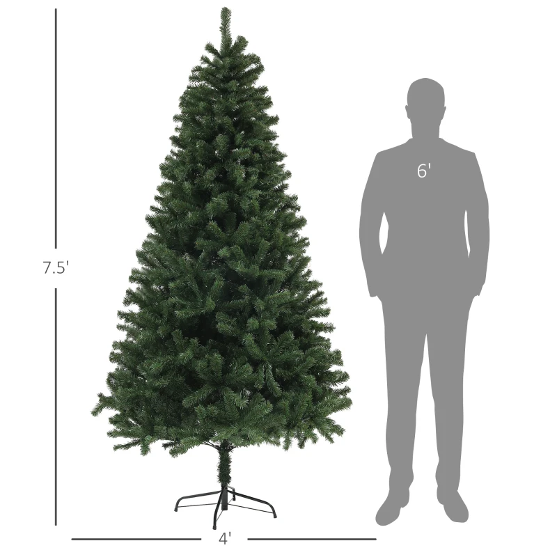 HOMCOM 7.5ft Artificial Christmas Trees with 1346 Branch Tips, Auto Open and Steel Base, Green