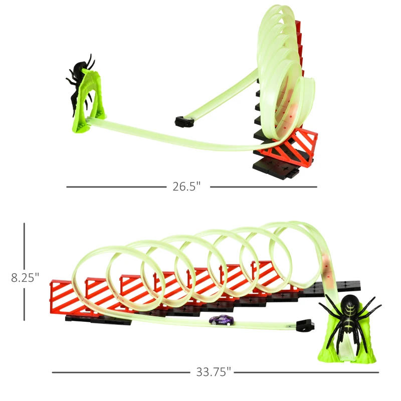 Qaba Track Builder Loop Kit Criss-Cross Glowing Race Track Toy Set Spooky Spider Fun Starter Kit, with Pull-back Car for Kids 3-6 years old, Lime Green