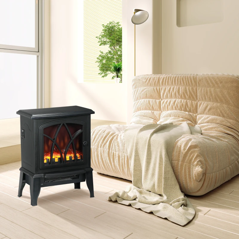 HOMCOM Electric Fireplace Heater, Freestanding Fireplace Stove with Realistic Flames Overheating Protection 750W/1500W, Black