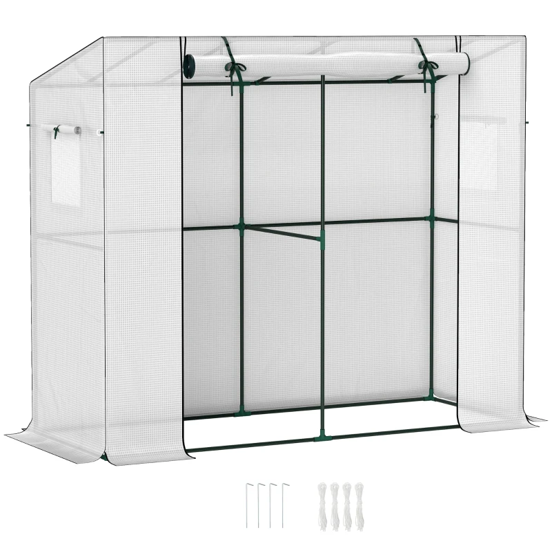 Outsunny Walk-in Portable Greenhouse Small Greenhouse for Outdoors with UV-resistant PE Cover, 6.6' x 2.5' x 5.6' White