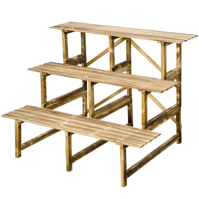 Outsunny 39.5'' L x 31.5" W x 31.5"H 3 Tier Flower Stand Wood Planter Ladder Display  Rack for Garden Indoor Outdoor Backyard Storage Shelf Unit