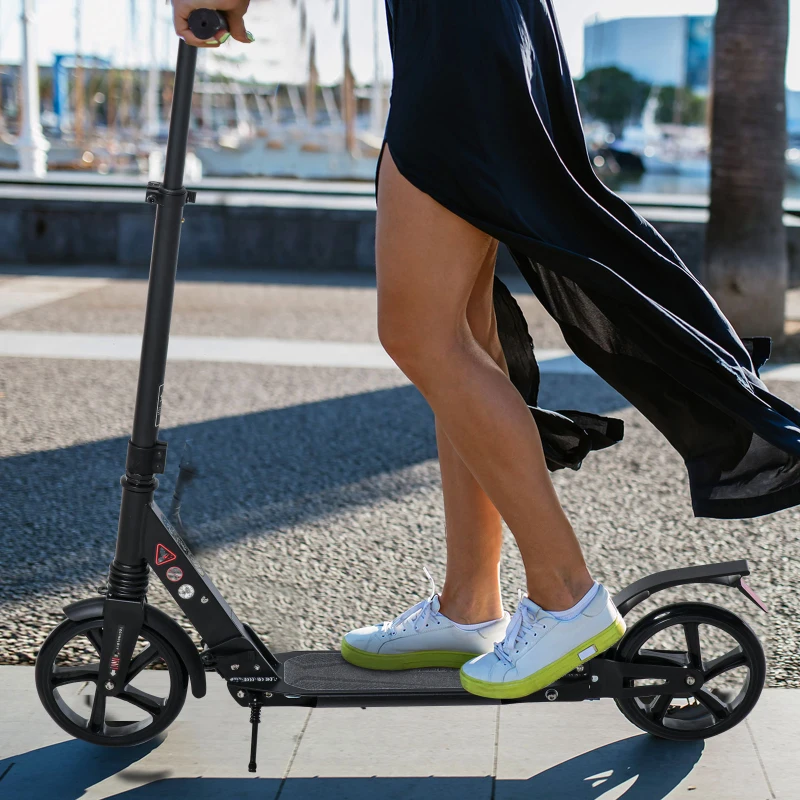 Soozier Kick Scooter Foldable Aluminum Ride On Toy For 8+ Adult Teens with Foot Brake, Adjustable Handle, 7.75'' Big Wheels, Black