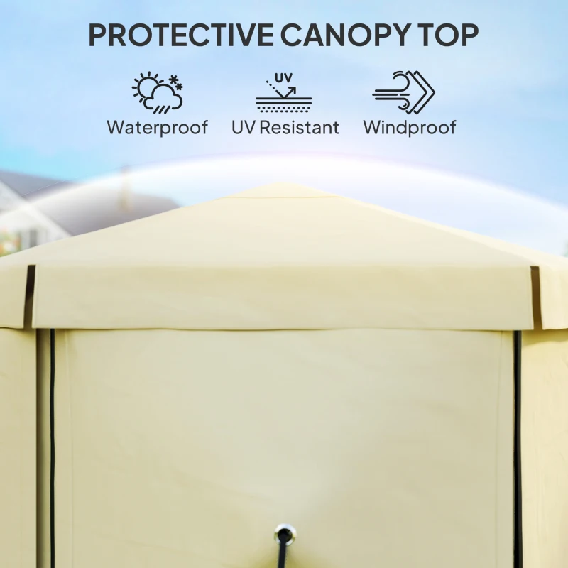 Outsunny 12' x 12' Hexagonal Pop Up Gazebo Canopy Tent with 5 Sidewalls, Outdoor Canopy Shelter with Carry Bag, Beige