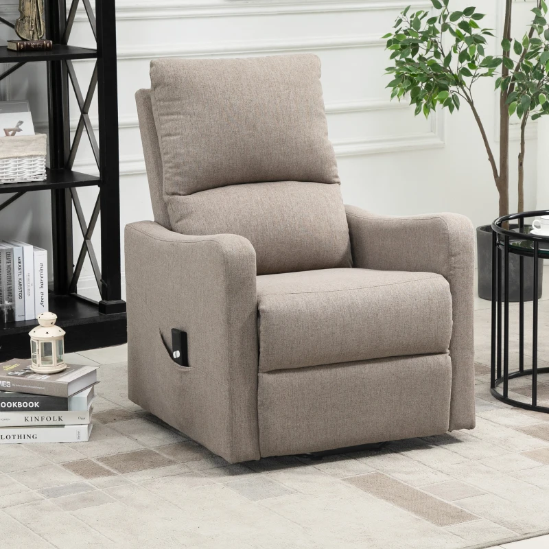 HOMCOM Electric Lift Recliner Chair Rising Power Chaise Lounge Fabric Sofa with Remote Control & Side Pocket for Living Room, Brown