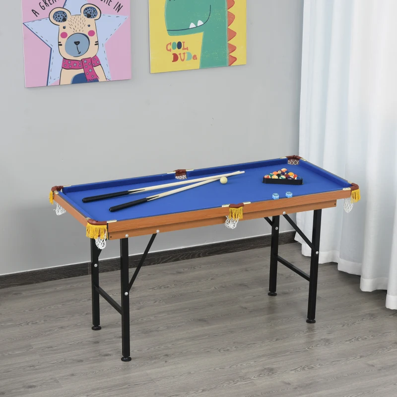 Soozier 55" Portable Folding Billiards Table Game Pool Table for Whole Family Number Use With Cues, Ball, Rack, Chalk, Blue