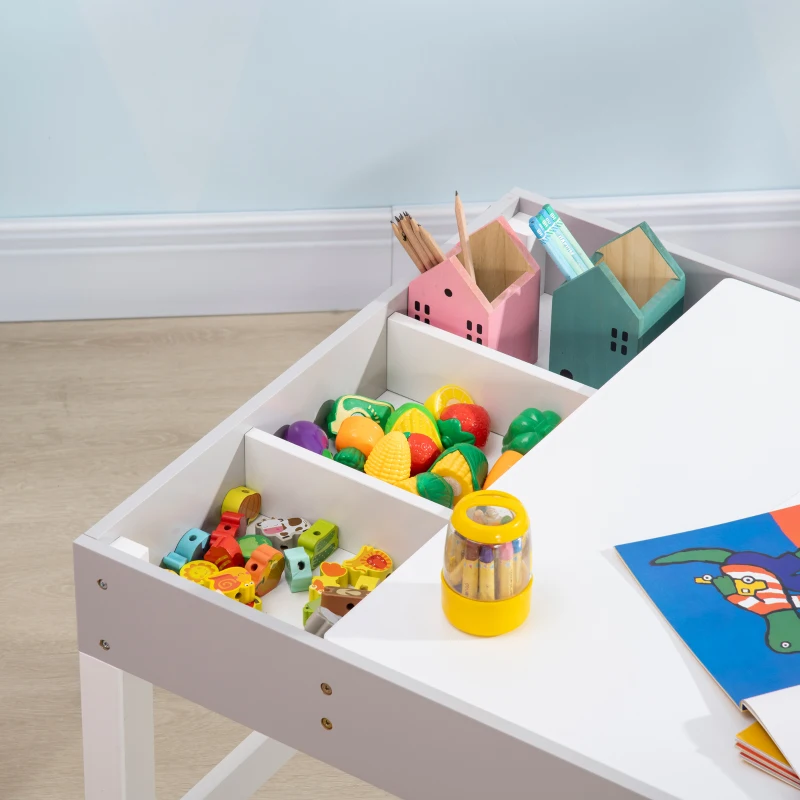 Qaba Lego Table with Storage for Kids, Multi-Usage Kids Table and Chair Set with Building Blocks Desktop, Grey