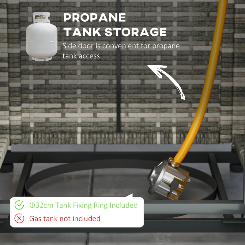 Outsunny 28 Inch Propane Fire Pit Table, 40,000 BTU Rattan Gas Fire Pit Table with Rain Cover, Mesh Lid, Lava Stone, Mixed Grey