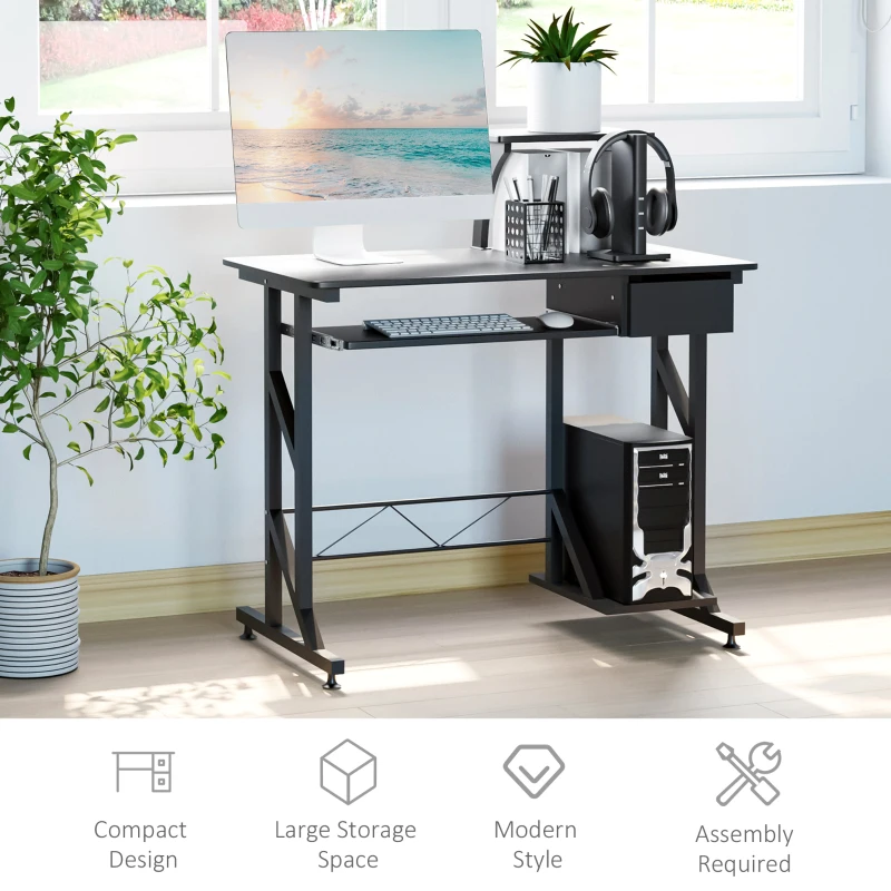 HOMCOM Computer Desk with Keyboard Tray, Writing Desk with Drawer, Workstation for Home Office, Black (35.4"Lx19.7"Wx39.4"H)