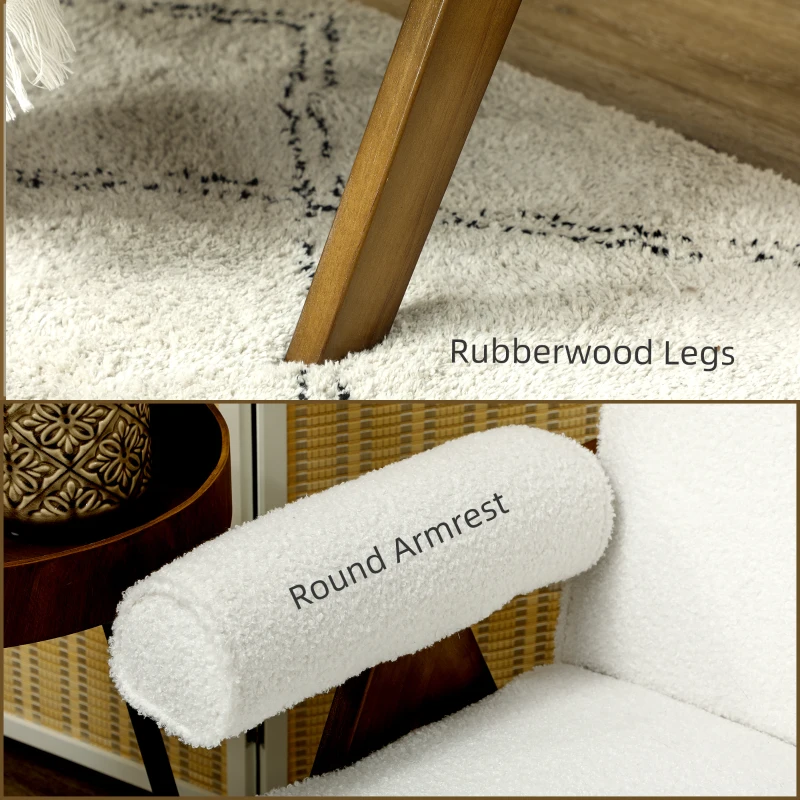 HOMCOM Boucle Fabric 2 Seater Sofa, Small Sofa Loveseat with Thick Padding and Wood Legs, Cream White