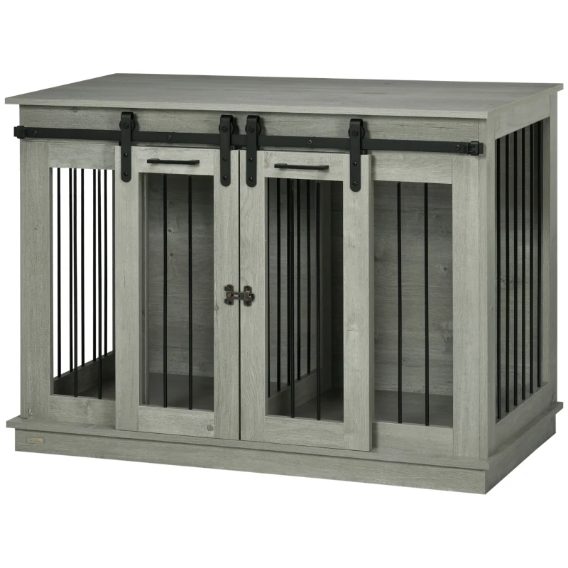 PawHut Modern Dog Crate End Table with Divider Panel, Gray
