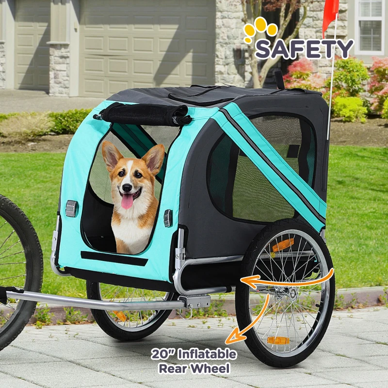 Aosom Dog Bike Trailer with 3 Entrances Large Wheels, Green