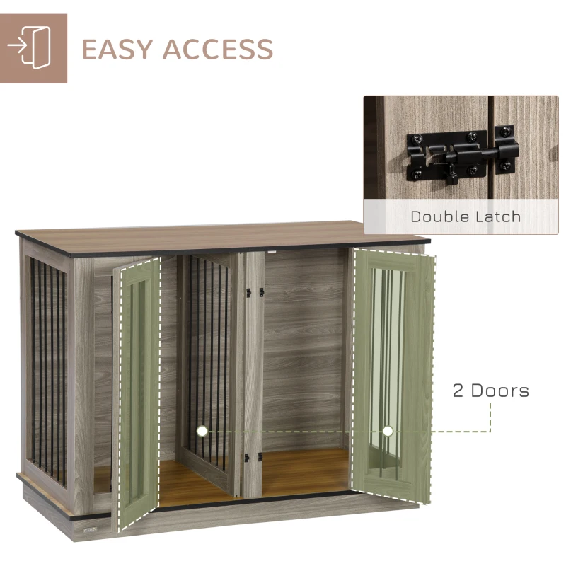 PawHut Furniture Style Dog Crate with Removable Divider, Dog Crate Side End Table Indoor with Double Doors, for Small to Large Dogs, 47" x 23.5" x 35", Dark Walnut