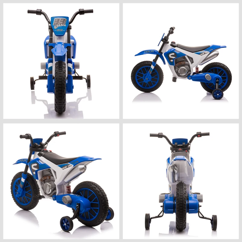 Aosom 12V Kids Motorcycle w/Treaded Tires, 5mph Top Speed Electric Bike for Kids, Ride On Motorcycle w/Training Wheels, Battery Charger, Spring Suspension, Blue(m-8)