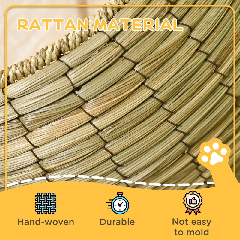 PawHut Handwoven Elevated Cat Bed with Soft Cushion & Cat Egg Chair Shape, Cat Basket Bed Kitty House with Stand, Raised Wicker Cat Bed for Indoor Cats, 23.5" H, Yellow