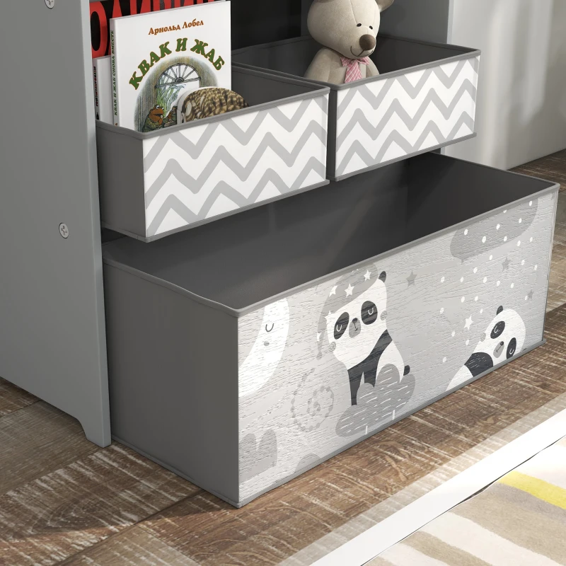 Qaba Toy Organizer with 6 Storage Bins, 25" x 12" x 26", Gray