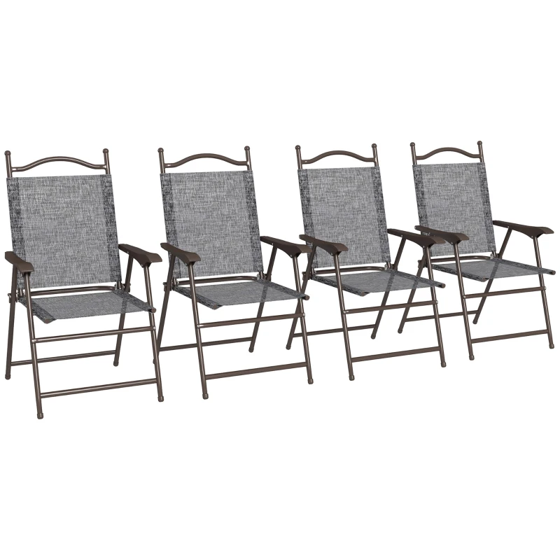 Outsunny 4 Pieces Folding Patio Camping Chairs Set, Sports Chairs for Adults with Armrest, Mesh Fabric Seat for Lawn