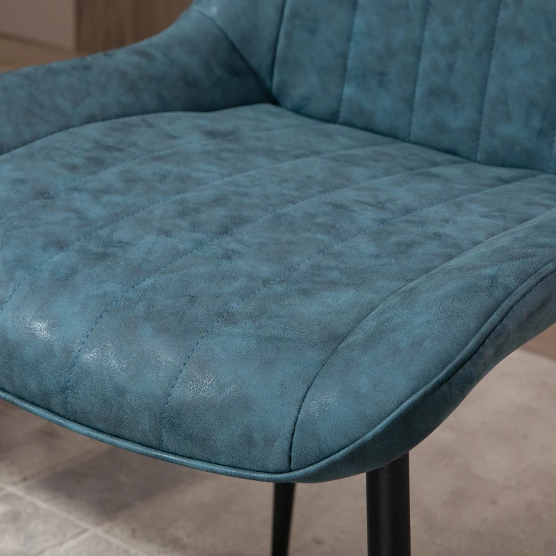 HOMCOM Dining Chairs Set of 2, PU Upholstered Accent Chairs with Metal Legs for Kitchen, Blue