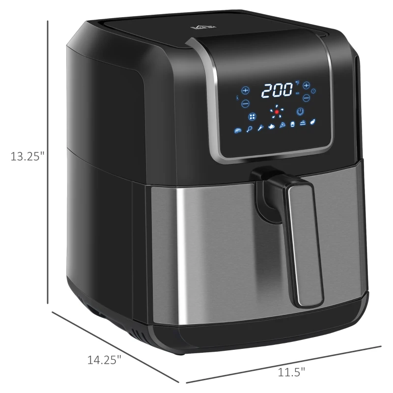 HOMCOM Air Fryer, 1700W 6.9 Quart Air Fryers Oven with Digital Display, 360° Air Circulation, Adjustable Temperature, Timer and Nonstick Basket for Oil Less or Low Fat Cooking, Black
