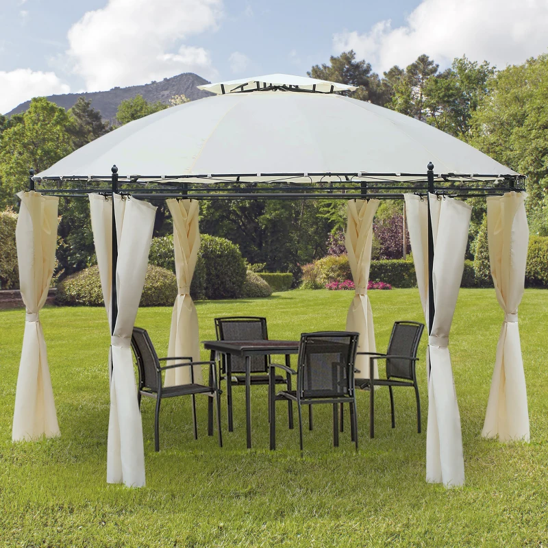 Outsunny 11.5' Patio Gazebo, Outdoor Gazebo Canopy Shelter with Curtains, Romantic Round Double Roof, Solid Steel Frame for Garden, Lawn, Backyard and Deck, Cream White