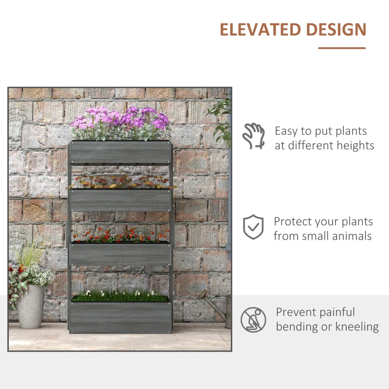 Outsunny Outdoor Wooden Vertical Garden Planter, 4 Tier Planter Box, Self-Draining for Flowers, Vegetables, Herbs, Gray