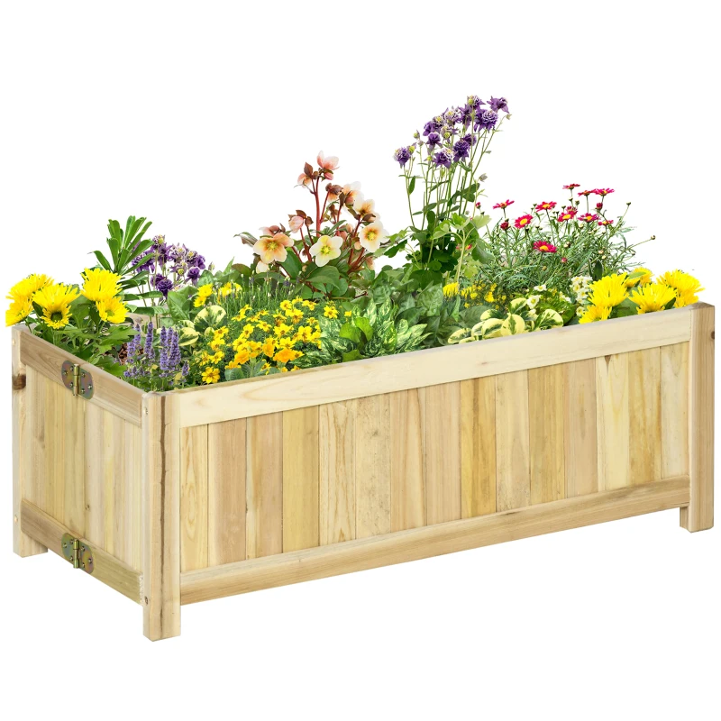 Outsunny Foldable Elevated Planter Box, Wooden Raised Garden Bed for Backyard, Patio to Grow Vegetables, Herbs, Flowers, Natural