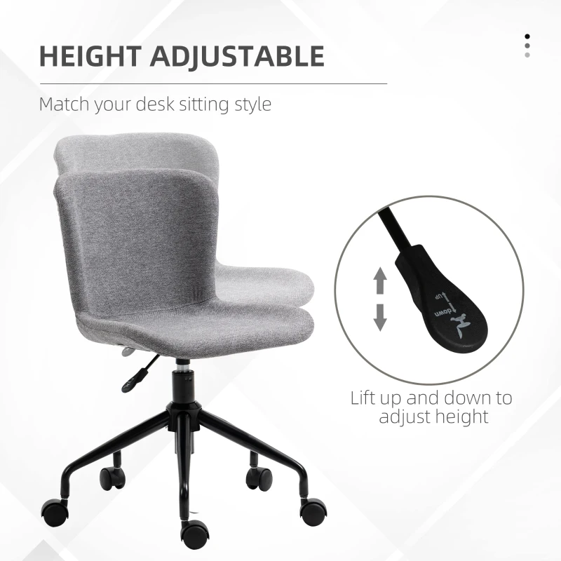 Vinsetto Home Office Chair, Swivel Task Chair with Adjustable Height and Armless Design for Small Space, Living Room, Bedroom, gray