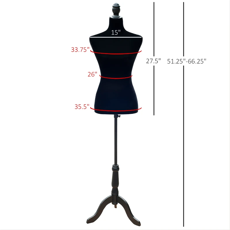 HOMCOM Female Fashion Mannequin Dress Form Torso Dressmaker Stand Clothing Display w/ Base (Black)