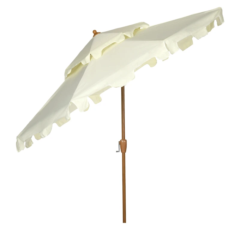 Outsunny 9' Patio Umbrella with Push Button Tilt and Crank, Double Top Ruffled Outdoor Market Table Umbrella with 8 Ribs, for Garden, Deck, Pool, Cream White