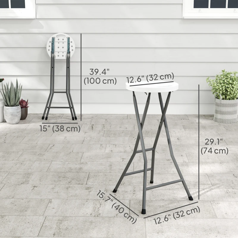 Outsunny Set of 4 Folding Outdoor Bar Stools, 29" Counter Height Stools with Handle, Indoor Outdoor Stool Chair with Footrest