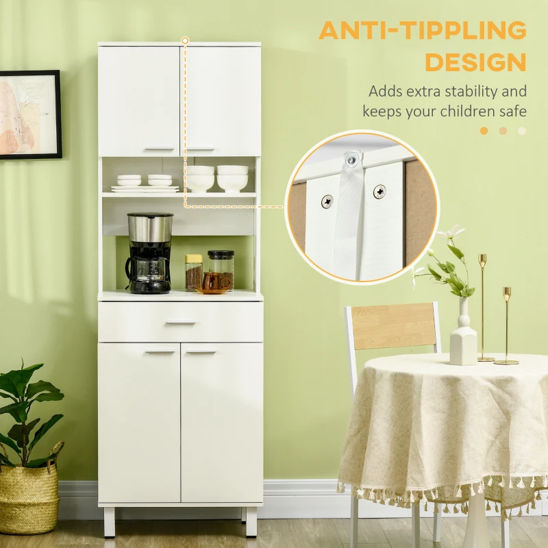 HOMCOM 71"H Freestanding Kitchen Pantry, Buffet Cabinet with Hutch, Storage Cabinet with Drawer, Doors and Microwave Stand, White